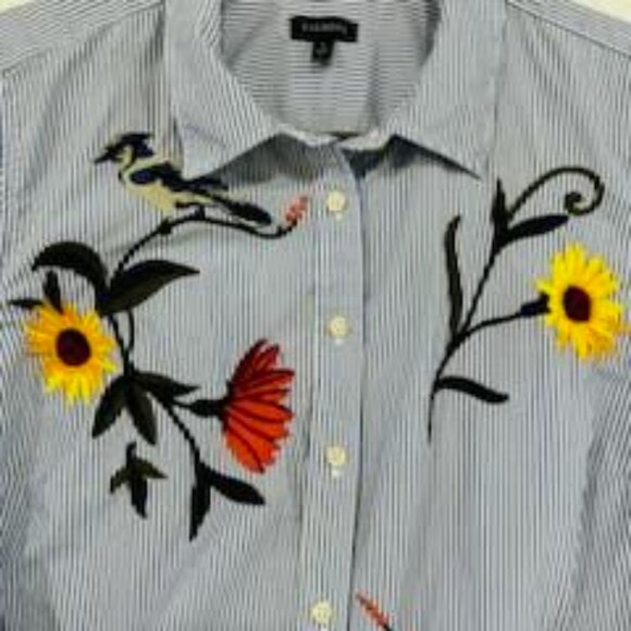 Talbots Striped Embroidered Long Sleeve Button Down Shirt Women's Large Casual - Picture 3 of 9